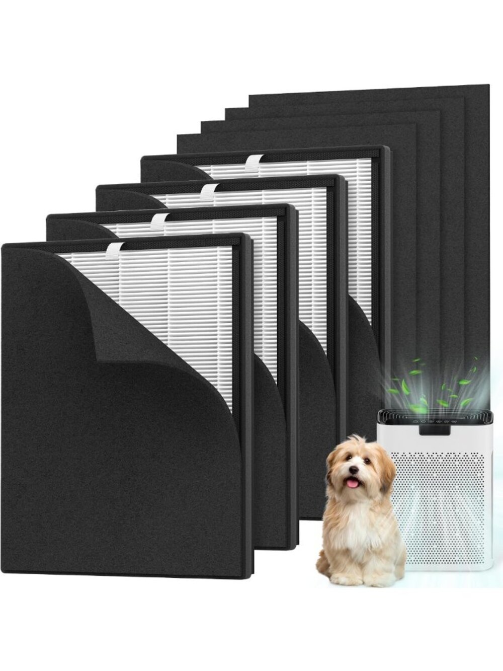 4-Pack Replacement Air Purifier Filters for Large Rooms, Compatible with KJ190
